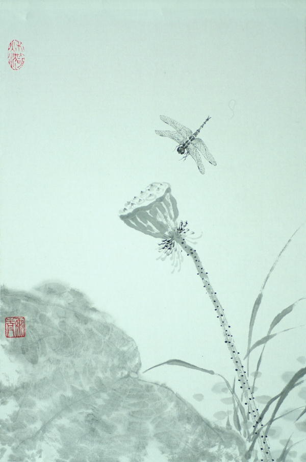  秋荷二，50x33cm,纸本水墨，2017年